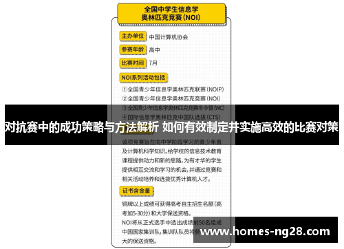 对抗赛中的成功策略与方法解析 如何有效制定并实施高效的比赛对策