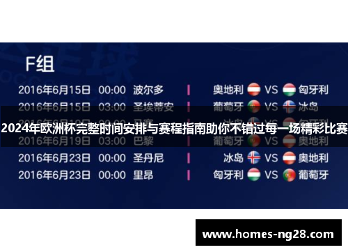 2024年欧洲杯完整时间安排与赛程指南助你不错过每一场精彩比赛 2024年欧洲杯完整时间安排与赛程指南助你不错过每一场精彩比赛